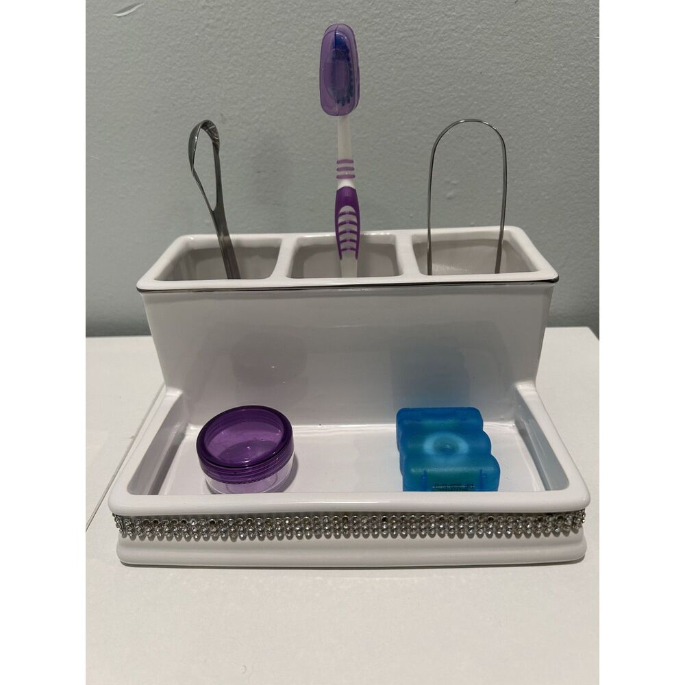 VTG Ceramic Bathroom Toothbrush Holder Organizer Tray